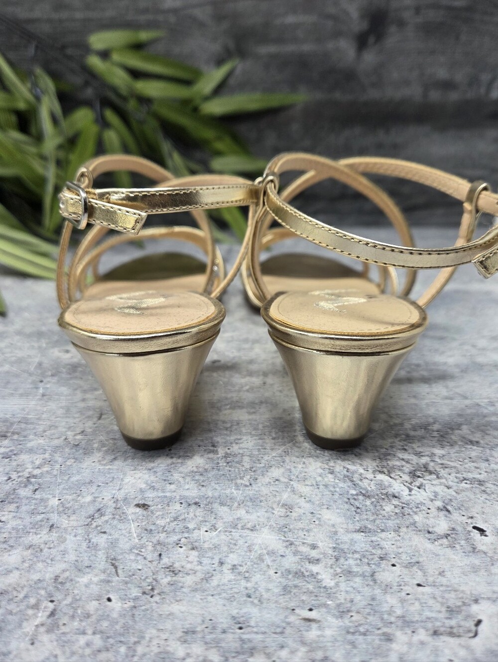 Nina Shiny Metallic Gold & Rhinestone Fancy 2" Wedge Dress Sandals Size 9 - Picture 6 of 10